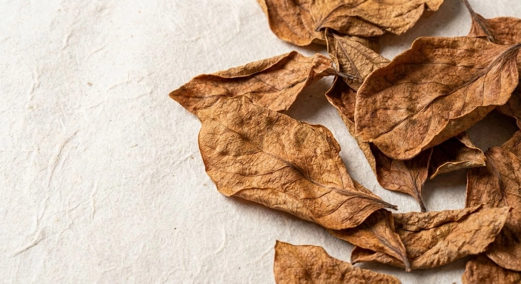 정성스럽게 건조된 유기농 감잎차 재료