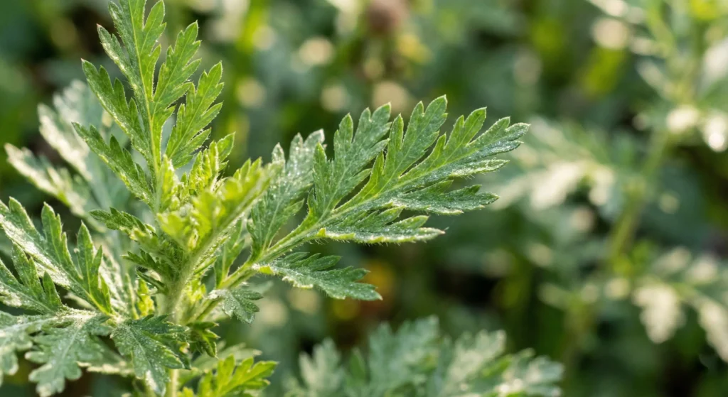항암 성분이 풍부한 신선한 개똥쑥 잎의 모습