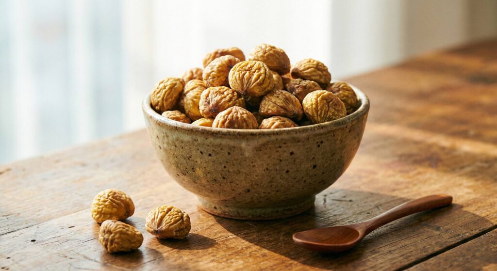 위장 건강에 좋은 한방 약재 건율(말린 밤)의 모습